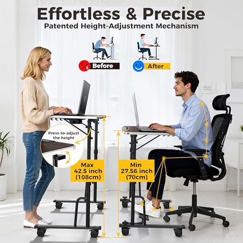FoldWise Foldable Standing & Rolling Desk - Adjustable Heights & Angles