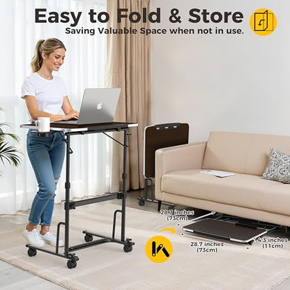 FoldWise Foldable Standing & Rolling Desk - Adjustable Heights & Angles