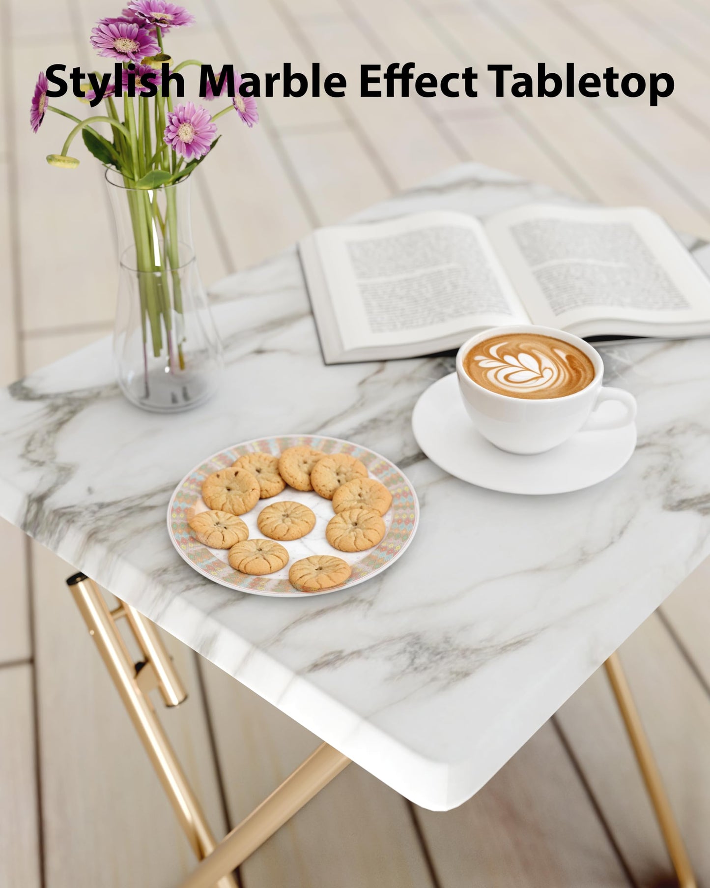 FoldWise Marble-Effect Folding Side Table - Fully Assembled