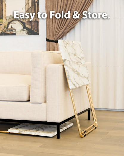 FoldWise Marble-Effect Folding Side Table - Fully Assembled