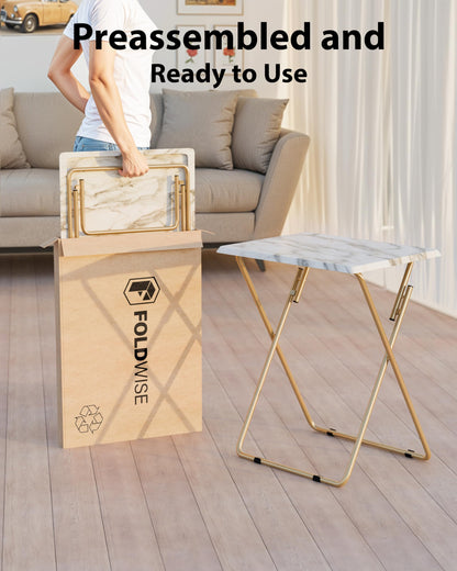 FoldWise Marble-Effect Folding Side Table - Fully Assembled