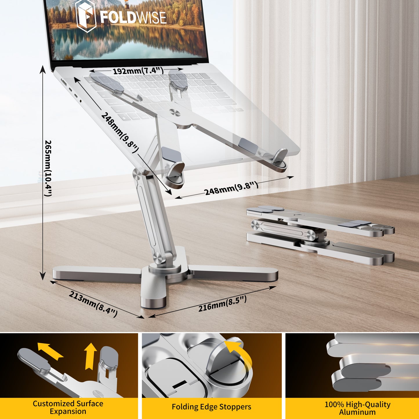 FoldWise X Aluminium Laptop Stand - Adjustable Heights & Angles