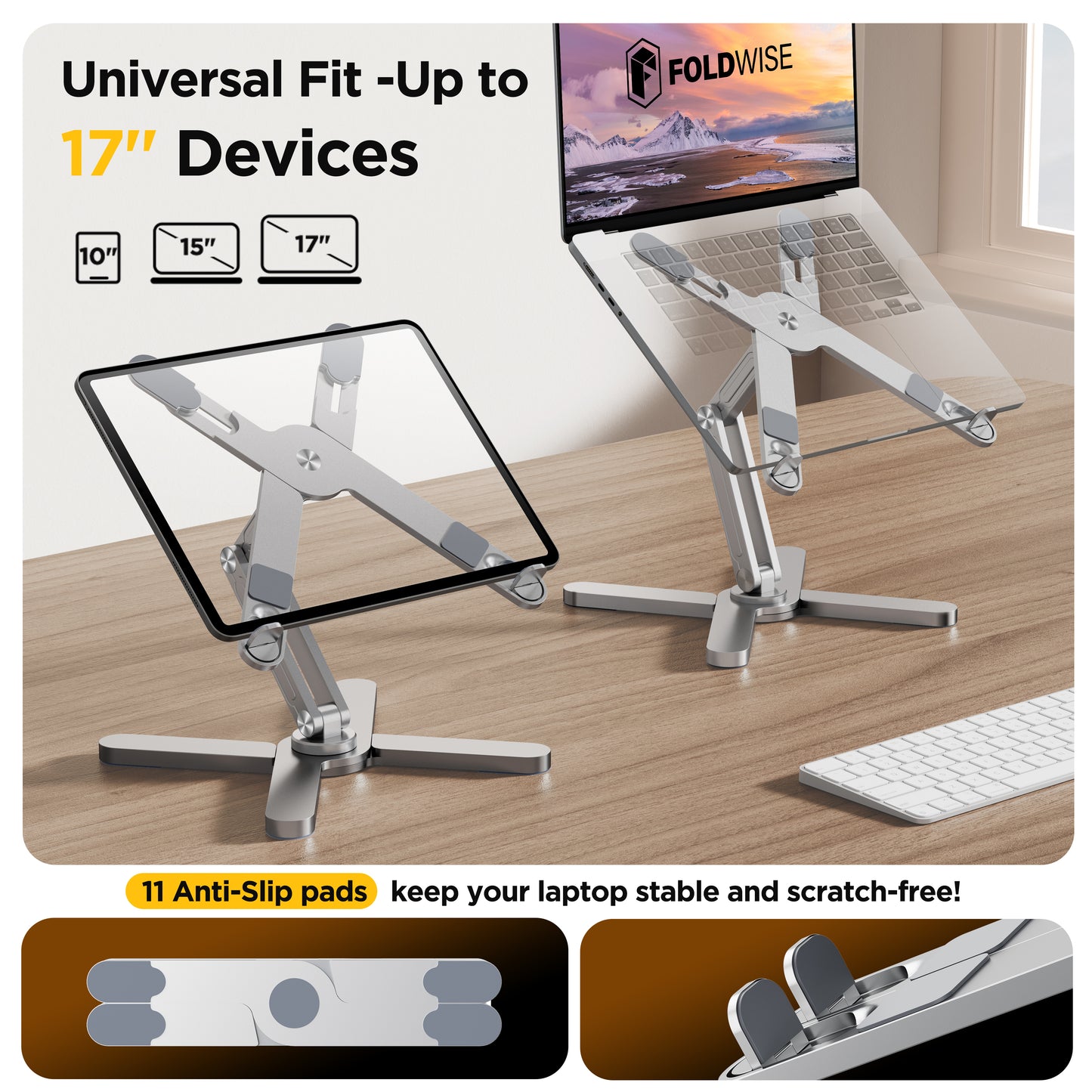 FoldWise X Aluminium Laptop Stand - Adjustable Heights & Angles