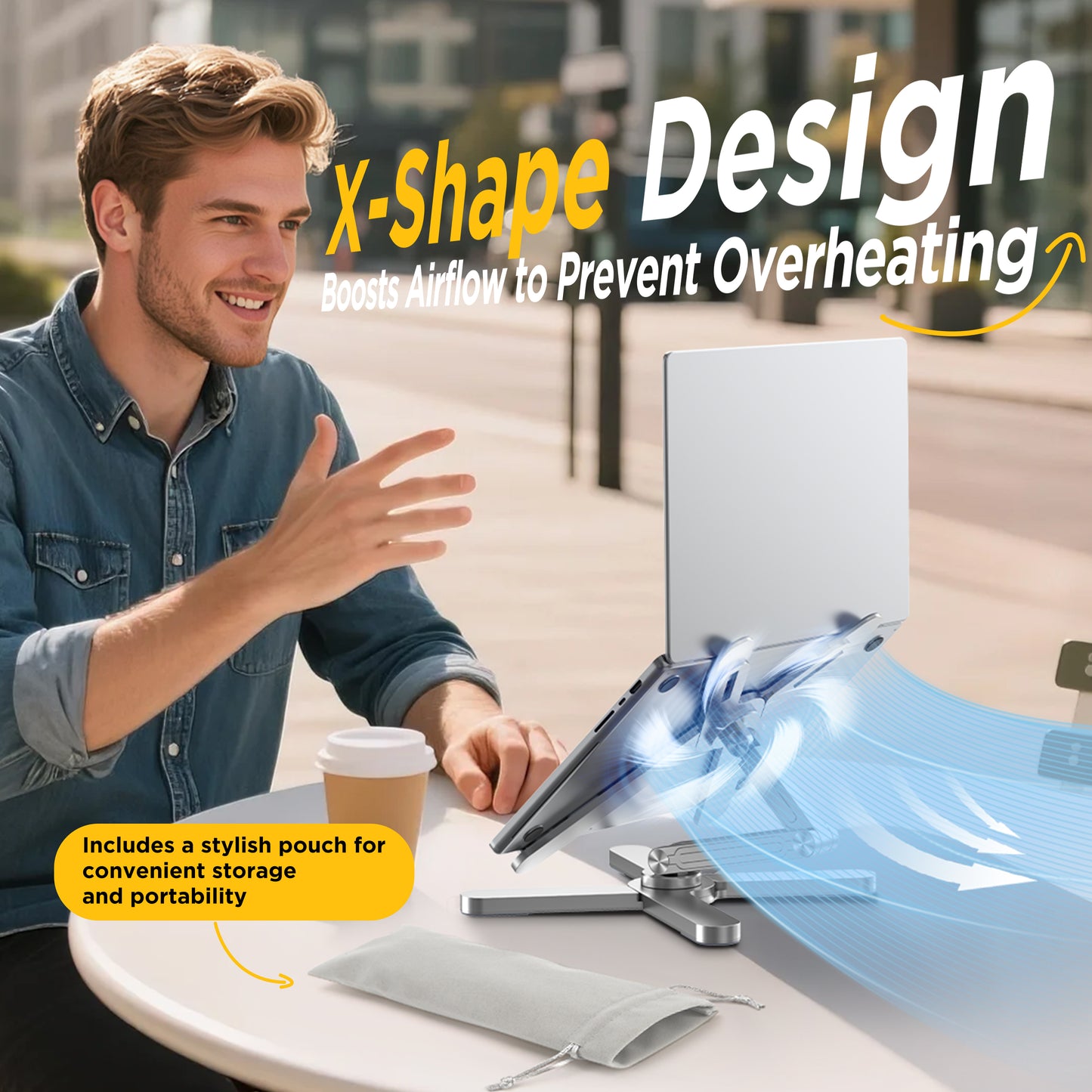 FoldWise X Aluminium Laptop Stand - Adjustable Heights & Angles