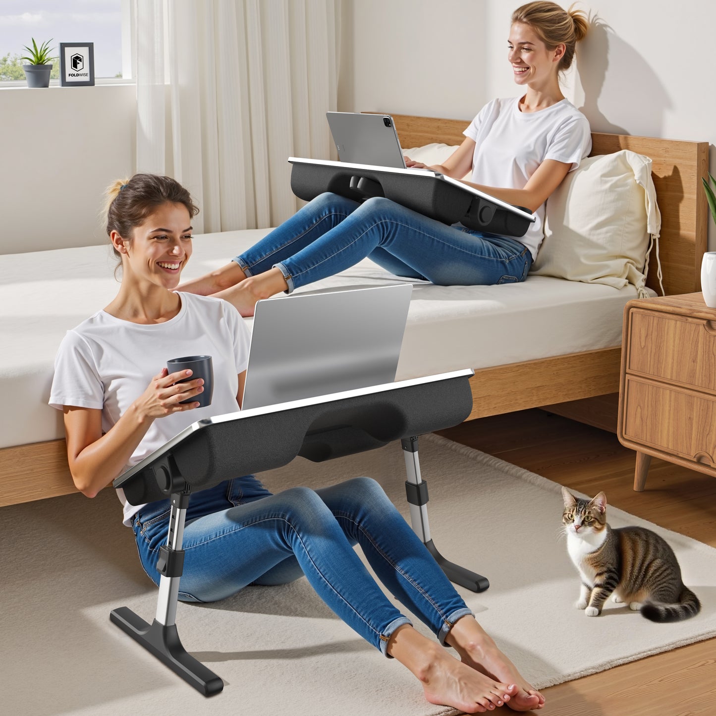 Non-slip leather surface on FoldWise lap desk with wrist rest