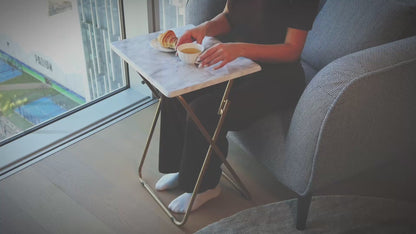 FoldWise Marble-Effect Folding Side Table - Fully Assembled